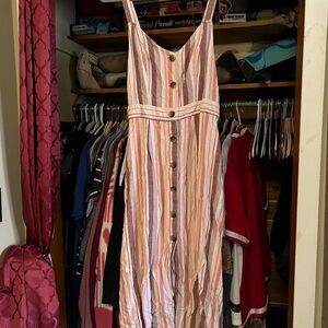 a.n.a Pink and White Striped Midi Dress
